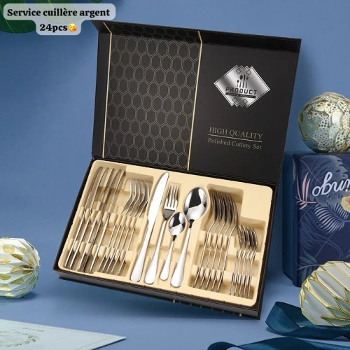 24 pièces - Ensemble Cuillères - Fourchettes et Couteaux