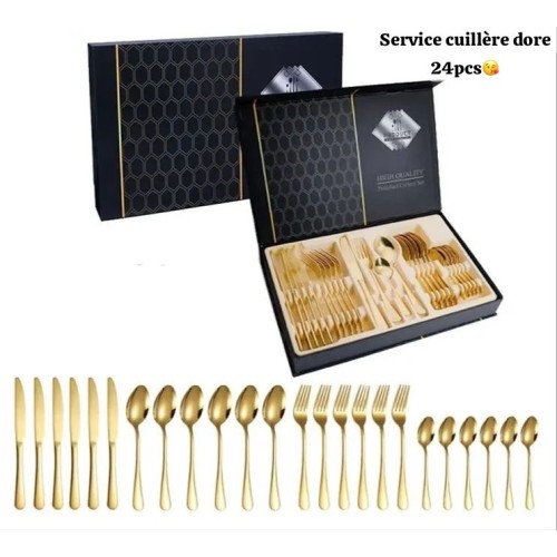 24 pièces - Ensemble Cuillères - Fourchettes et Couteaux - Doré