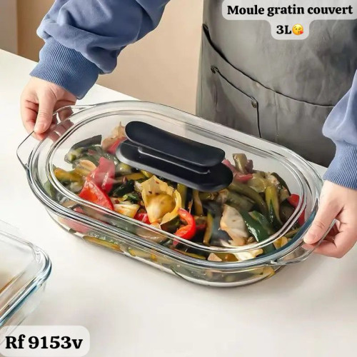 Plat à four en verre avec couvercle 3L