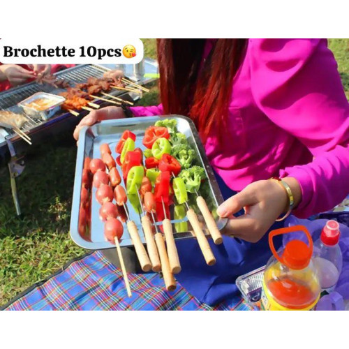 Lot de 10 brochettes de barbecue en bois
