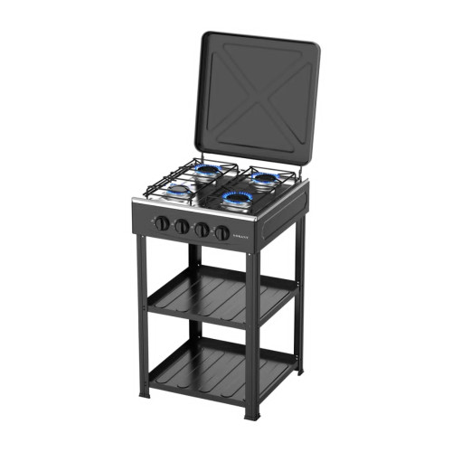 Cuisinière à gaz sur pied à 4 brûleurs avec étagère