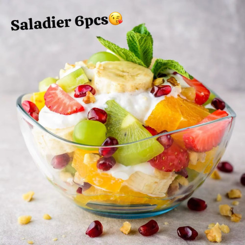 Ensemble saladier en verre transparent 6pcs.