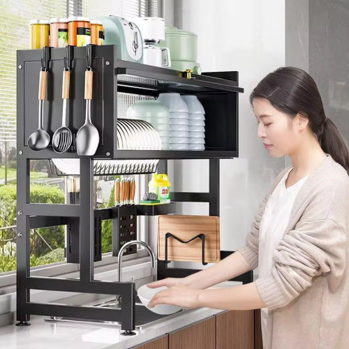 Égouttoir et rangement à vaisselle à 2 niveaux en acier inox - 85cm