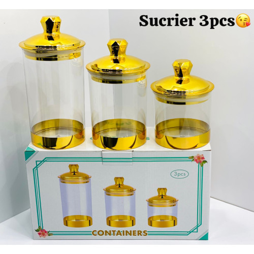 Sucrier - 3 Pièces doré transparent - incassables