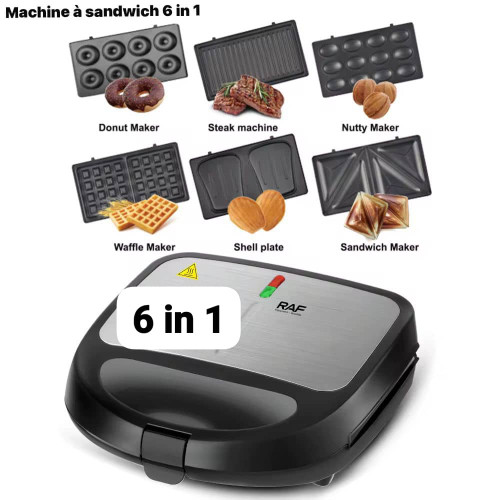 Machine À Sandwich 6 en 1 Gaufrier,  Grill Plaques Amovibles Anti-adhésives
