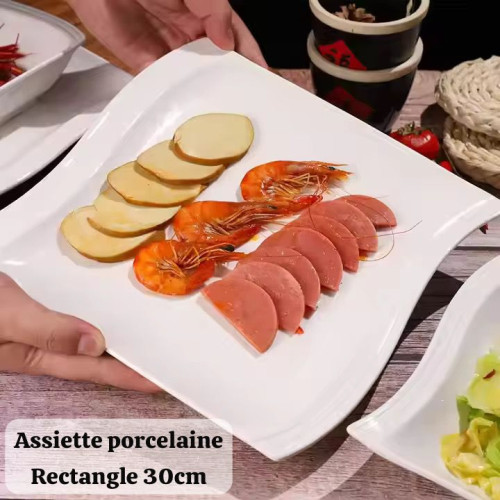 Assiette En Porcelaine - Rectangle 30Cm