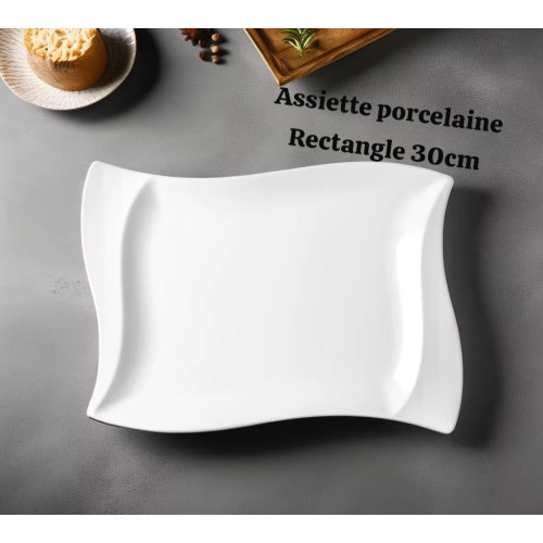 Assiette En Porcelaine - Rectangle 30Cm