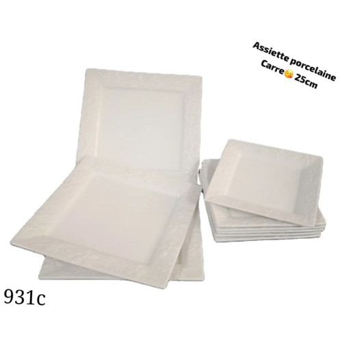 Assiette En Porcelaine - Carré 25Cm