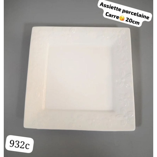 Assiette En Porcelaine - Carré 20Cm