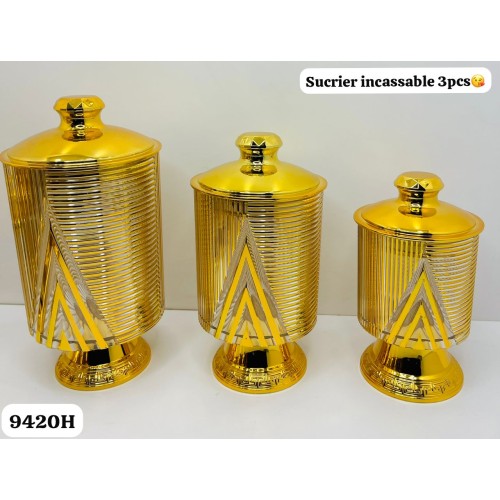 Sucrier - 3 Pièces doré transparent - incassables