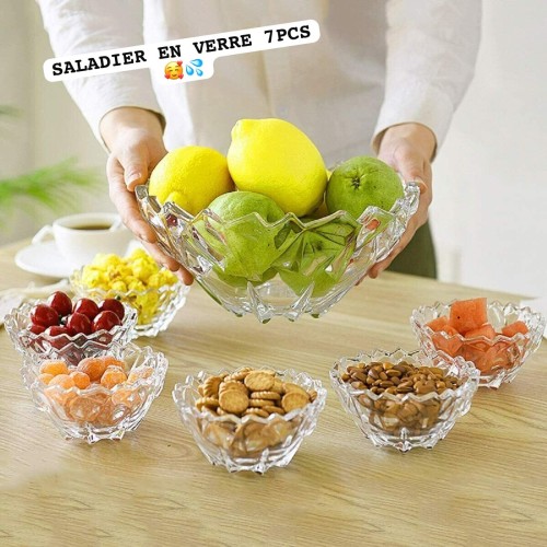 Ensemble saladier en verre 7pcs ondulés