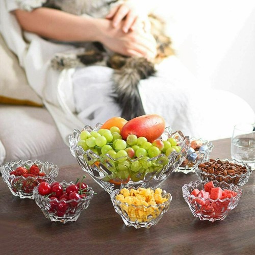Ensemble saladier en verre 7pcs ondulés