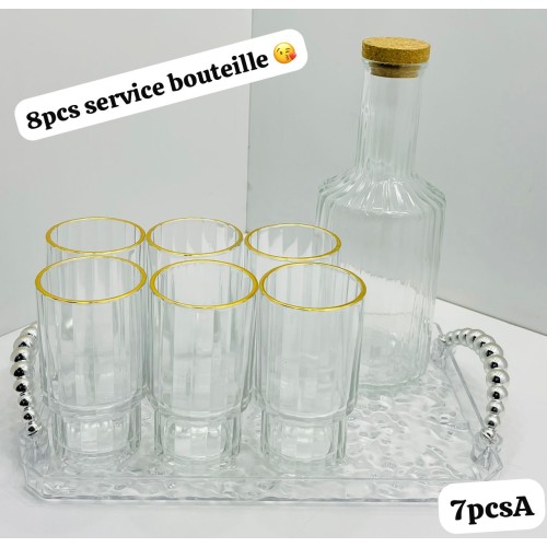 Ensemble 8piéces : 1 Carafe de luxe + 6 pièces + 1 plateau