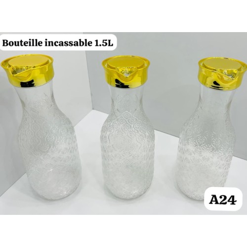 Bouteille d'eau, de jus transparente incassable - 1.5L