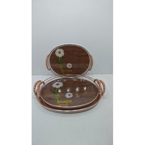 Lot De 3 Plateaux De Service en bois et en verre