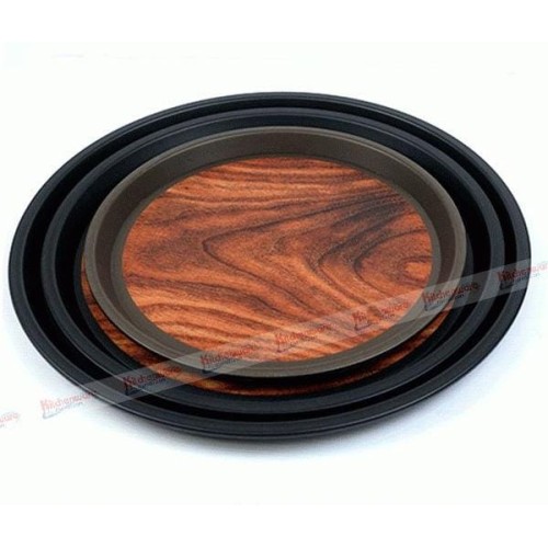 Set de 3 plateaux de service forme ronde en bois couleur : noir - marron