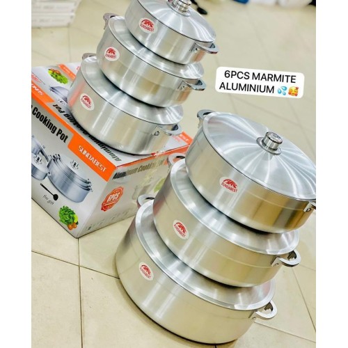 Ensemble marmite aluminium 6 pièces + louche en plastique