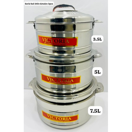 Set De 3 Bols 24Heures Inox 3.5/5/7.5Litres Marque VICTORIA