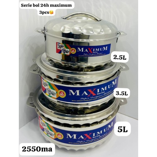 Set De 3 Bols 24Heures Inox 2.5/3.5/5Litres Marque MaXimum