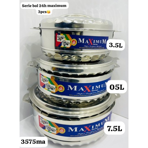 Set De 3 Bols 24Heures Inox 3.5/05/7.5Litres Marque MaXimum