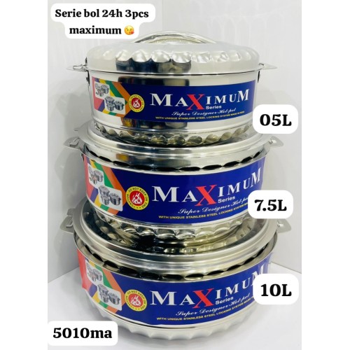 Set De 3 Bols 24Heures Inox 05/7.5/10Litres Marque MaXimum