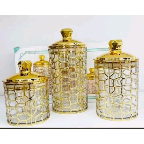 Sucrier - 3 Pièces doré transparent - incassables