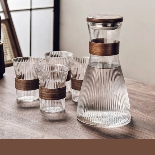 Ensemble de 7pièces Carafe avec 6tasses en verre à eau, boisson, jus - marron